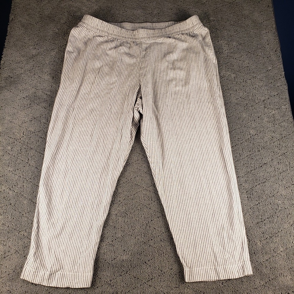 Old Navy Linen Blend Pull On Pants Womens 2XL Gray Striped High Waist Straight
